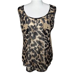 Blu Pepper Sheer Leopard Print Tank Blouse Safari Boho Size L